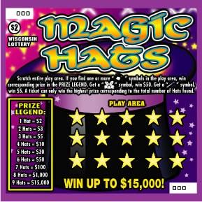 Magic Hats instant scratch ticket from Wisconsin Lottery - unscratched
