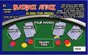 Blackjack Attack instant scratch ticket from Wisconsin Lottery - unscratched