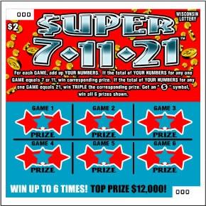 Super 7-11-21 instant scratch ticket from Wisconsin Lottery - unscratched