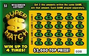 Super Match instant scratch ticket from Wisconsin Lottery - unscratched