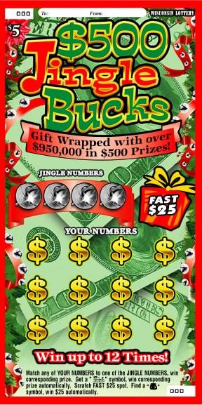 Jingle Bucks instant scratch ticket from Wisconsin Lottery - unscratched
