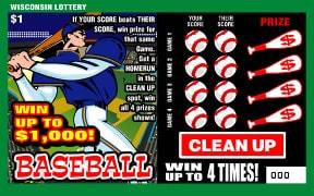 Baseball instant scratch ticket from Wisconsin Lottery - unscratched