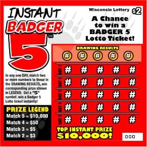Instant Badger 5 instant scratch ticket from Wisconsin Lottery - unscratched