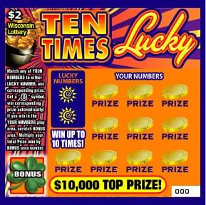 Ten Times Lucky instant scratch ticket from Wisconsin Lottery - unscratched