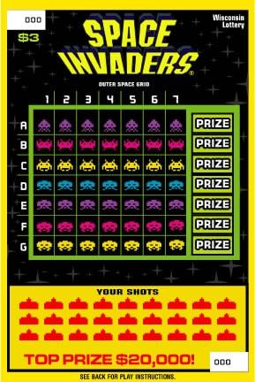 Space Invaders instant scratch ticket from Wisconsin Lottery - unscratched