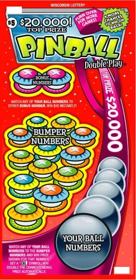Pinball Double Play instant scratch/pull-tab ticket from Wisconsin Lottery - unscratched