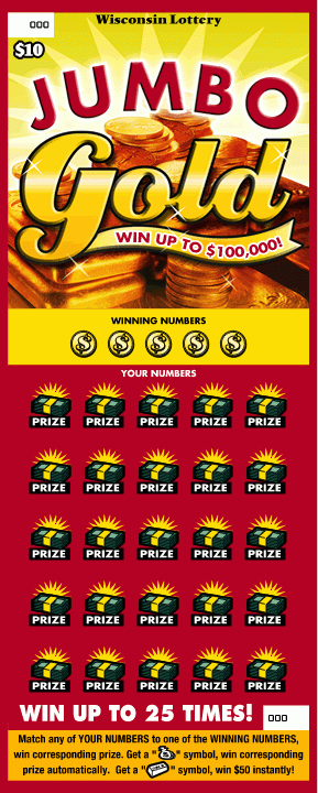 Jumbo Gold instant scratch ticket from Wisconsin Lottery - unscratched