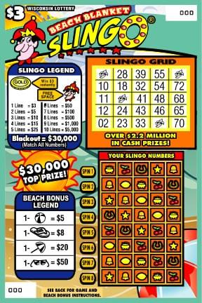 Beach Blanket Slingo instant scratch ticket from Wisconsin Lottery - unscratched