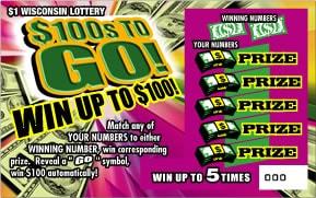 $100's to Go instant scratch ticket from Wisconsin Lottery - unscratched