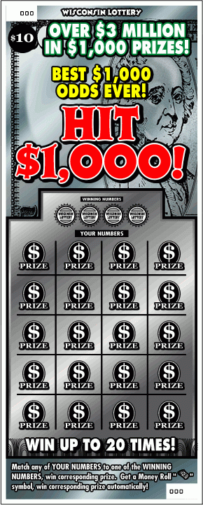 Hit $1,000 instant scratch ticket from Wisconsin Lottery - unscratched