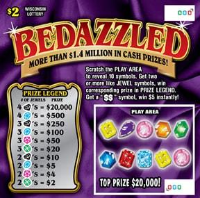Bedazzled instant scratch ticket from Wisconsin Lottery - unscratched
