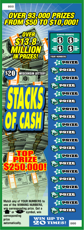 Stacks of Cash instant scratch ticket from Wisconsin Lottery - unscratched