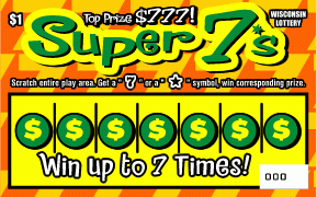 Super 7s instant scratch ticket from Wisconsin Lottery - unscratched