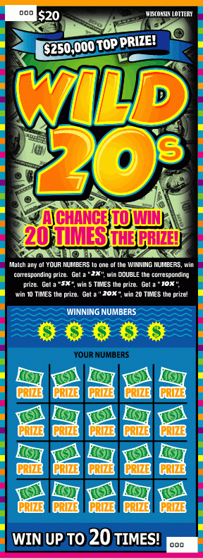 Wild 20s instant scratch ticket from Wisconsin Lottery - unscratched