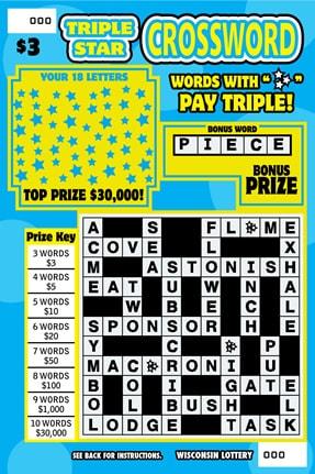 Triple Star Crossword instant scratch ticket from Wisconsin Lottery - unscratched
