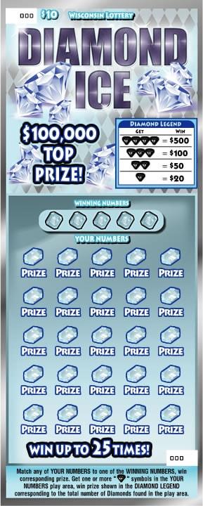 Diamond Ice instant scratch ticket from Wisconsin Lottery - unscratched