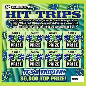 Hit Trips instant scratch ticket from Wisconsin Lottery - unscratched