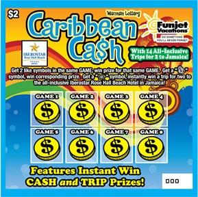 Caribbean Cash instant scratch ticket from Wisconsin Lottery - unscratched