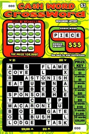 Cash Word Crossword instant scratch ticket from Wisconsin Lottery - unscratched