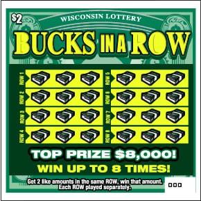 Bucks in a Row instant scratch ticket from Wisconsin Lottery - unscratched