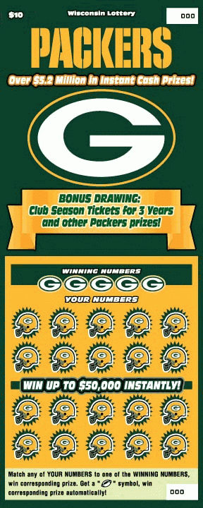 Packers instant scratch ticket from Wisconsin Lottery - unscratched