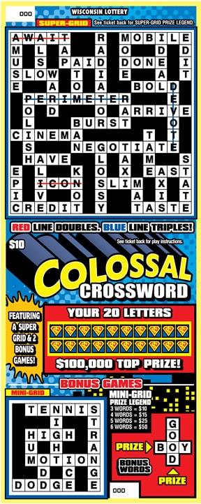 Colossal Crossword instant scratch ticket from Wisconsin Lottery - unscratched