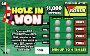 Hole in Won instant scratch ticket from Wisconsin Lottery - unscratched