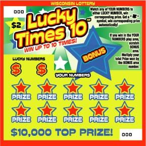 Lucky Times 10 instant scratch ticket from Wisconsin Lottery - unscratched