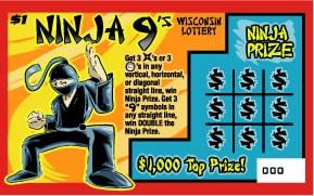 Ninja 9s instant scratch ticket from Wisconsin Lottery - unscratched
