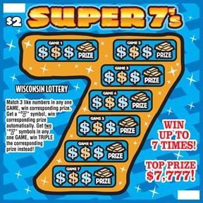 Super 7s instant scratch ticket from Wisconsin Lottery - unscratched