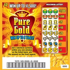 Pure Gold instant scratch ticket from Wisconsin Lottery - unscratched