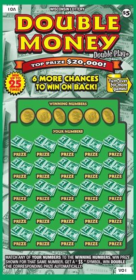 Double Money Double Play instant scratch ticket from Wisconsin Lottery - unscratched