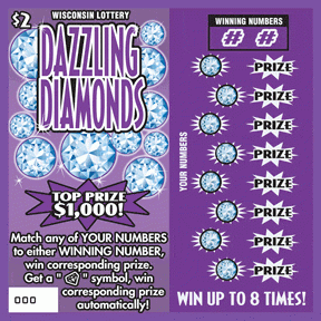 Gem Series - Dazzling Diamonds; Emerald Green; Sapphire Blue instant scratch tickets from Wisconsin Lottery - unscratched