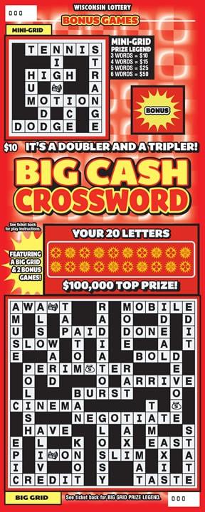 Big Cash Crossword instant scratch ticket from Wisconsin Lottery - unscratched