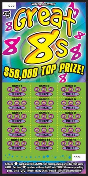 Great 8s instant scratch ticket from Wisconsin Lottery - unscratched