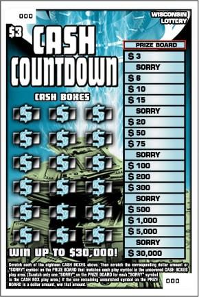 Cash Countdown instant scratch ticket from Wisconsin Lottery - unscratched