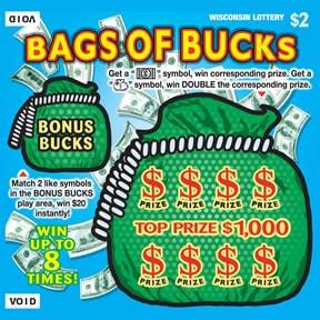 Bags of Bucks instant scratch ticket from Wisconsin Lottery - unscratched