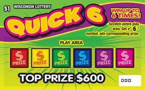 Quick 6 instant scratch ticket from Wisconsin Lottery - unscratched
