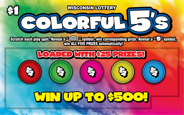 Colorful 5's WI Scratch Game Wisconsin Scratch Game, Colorful 5's ticket art.