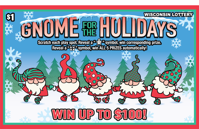 Wisconsin Scratch Game, Gnome For The Holidays ticket art.