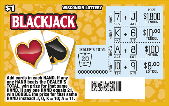 Wisconsin Scratch Game, Blackjack ticket art, scratched.