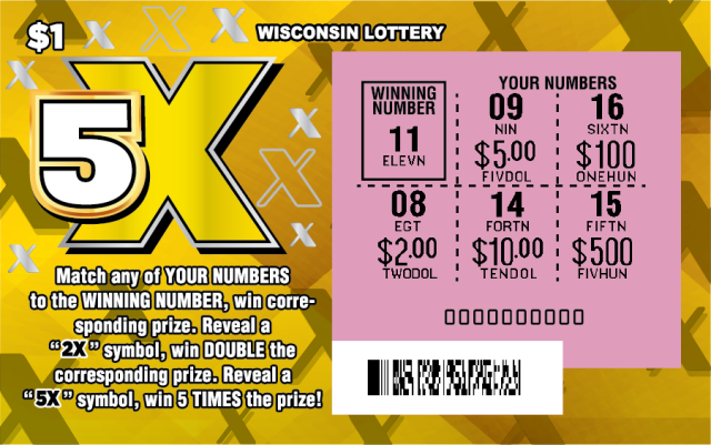 Wisconsin Scratch Game, 5X ticket art, scratched.