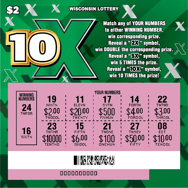 Wisconsin Scratch Game, 10X ticket art, scratched.