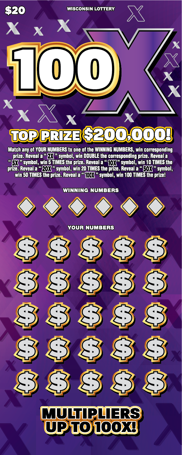 Wisconsin Scratch Game, 100X ticket art.