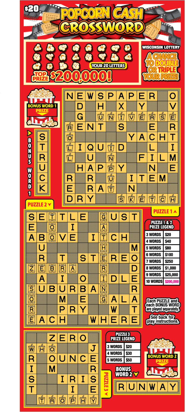 POPCORN CASH CROSSWORD (2660) Wisconsin Lottery