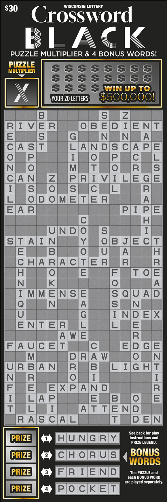 Wisconsin Scratch Game, Crossword Black.