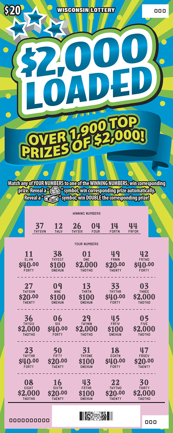 $2,000 Loaded WI Scratch Game - Scratched Wisconsin Scratch Game, $2,000 Loaded, scratched.