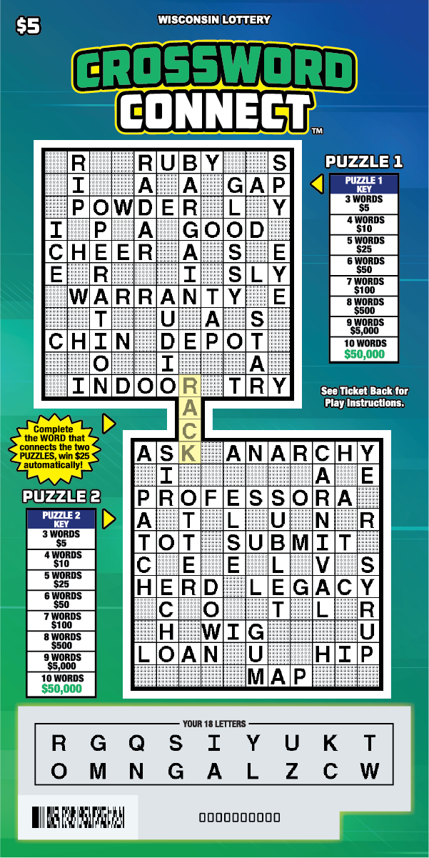 Crossword Connect WI Scratch Game - Scratched Wisconsin Scratch Game, Crossword Connect, scratched.