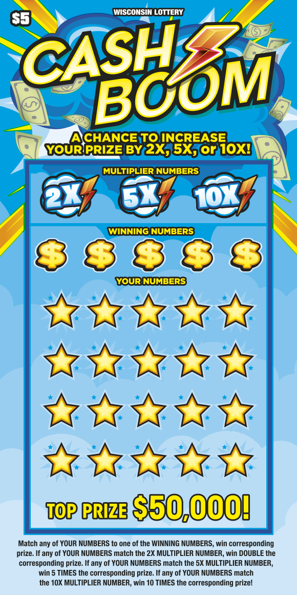 Cash Boom WI Scratch Game Wisconsin Scratch Game, Cash Boom ticket art.