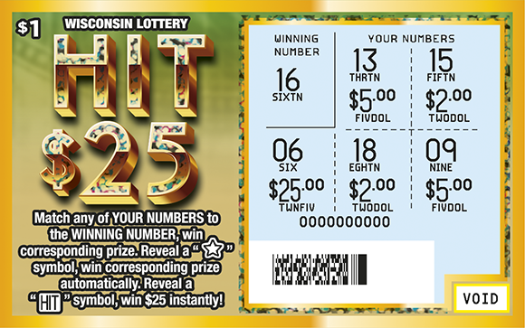 Wisconsin Scratch Game, Hit $25 ticket art, scratched.